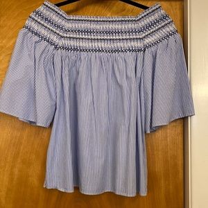Parker Yasmin Smocked Top blue off the shoulder